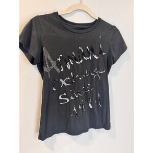 Armani Exchange Tshirt Graphic T Script Logo Crystal Embellishments Sz S Black